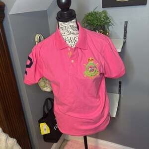 Vintage Polo Ralph Lauren Pink Shirt with Embroidered Crest & Number 3